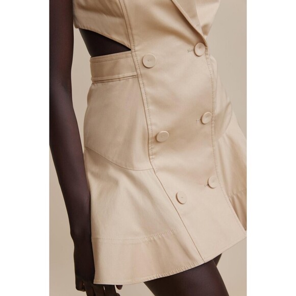 Acler Cut-Out Trench 100% Cotton Mini V-Neck Dress Beige AU 8 US 4 - Picture 4 of 11